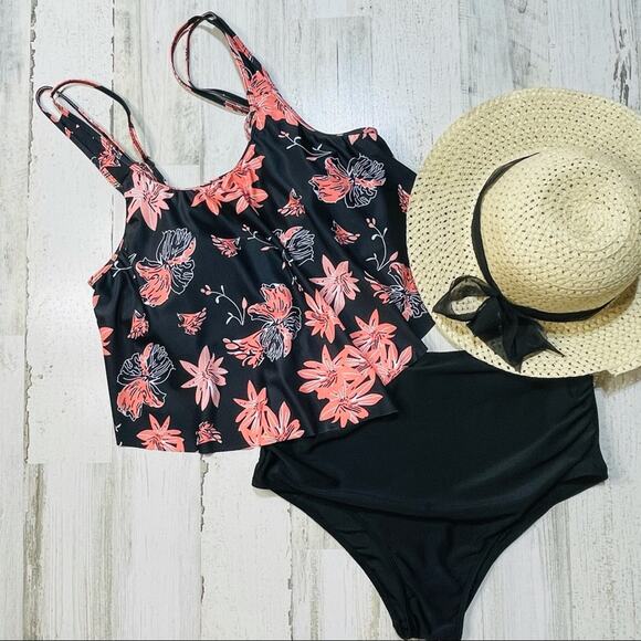 Floral Flounce Tankini High-Waisted Ruched Bottoms - Picture 1 of 7